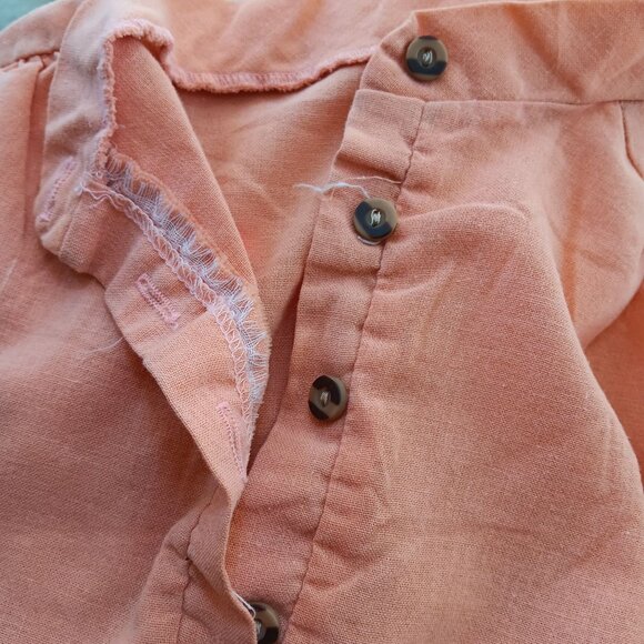 XS Vintage Peach Peasant Blouse Top Mandarin Collar Gathered Cuffs 1970s Boho - Picture 5 of 6